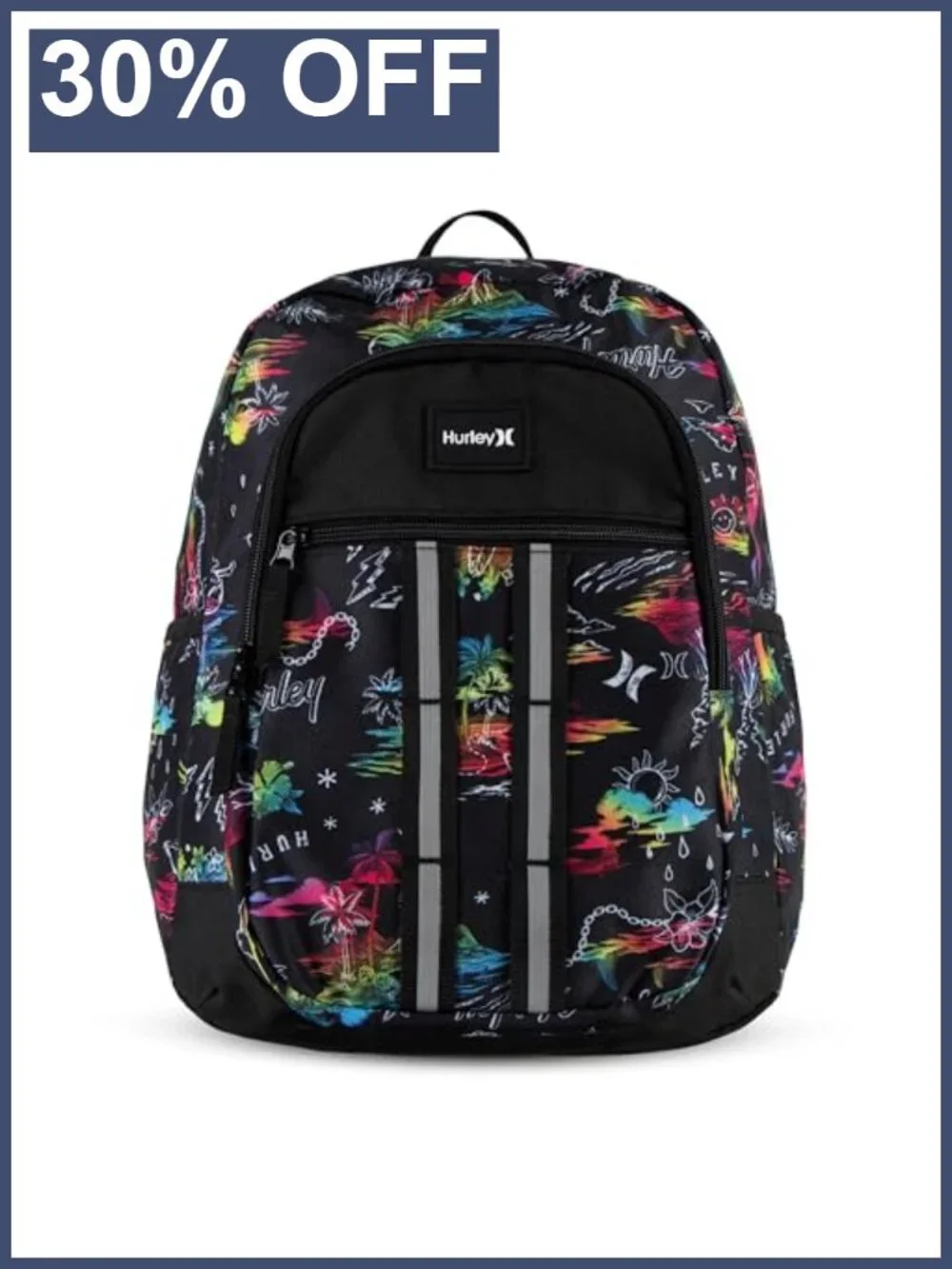 Hurley Kids School Backpack with Laptop Pocket, Water Resistant, Polyester
